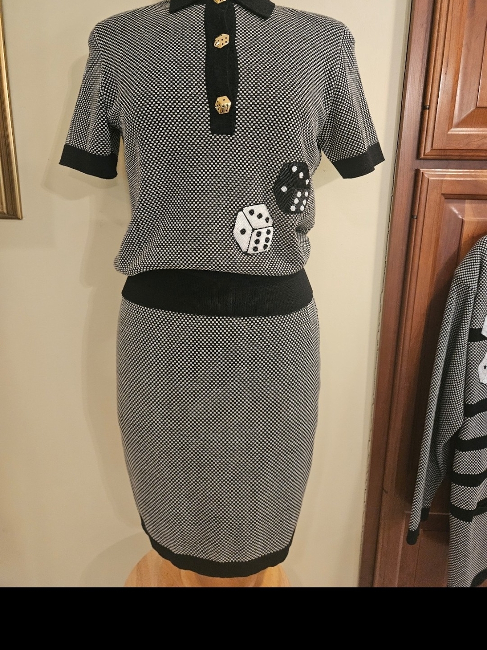 Vintage ESCADA "Roll the Dice" wool silk sweater skirt set